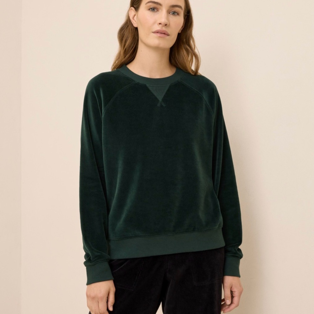 Pact organic velour sweatshirt in dark forest M